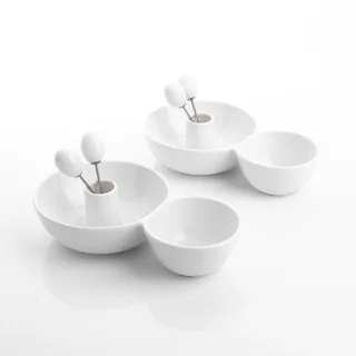 MALACASA, Serie Spezielle Form, 2 Stück 19,1 cm Cremeweiß Porzellan Trennwand Snackschalen Dessertschalen Dipschalen mit Gabeln