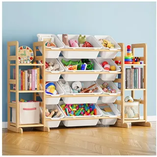 spaceaid Kinderregal SpaceAid 6 Regale 12 Behälter Kiefer massiv weiß