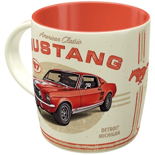 Nostalgic-Art Retro Kaffee-Becher, 330 ml, Ford Mustang – GT 1967 Red – Geschenk-Idee für Ford-Zubehör Fans, Keramik-Tasse, Vintage Design