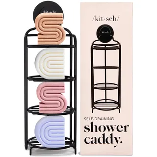 Kitsch Selbstentleerender Duschkorb – Badezimmer-Dusch-Organizer mit Saugnapf | Rostfreies Duschregal & Bar-Seifenhalter für Dusche | Seifenschale für Dusche | Bar-Seifenhalter für Dusche (schwarz)