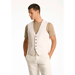Anzugweste LINDBERGH "Anzugweste Slim Fit", Herren, Gr. S, weiß (optical weiß), Obermaterial: 55% Baumwolle, 45% Leinen. Futter: 100% Polyester, Westen Anzugweste