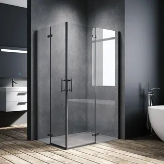 SONNI Schwarzes Duschabtrennung 80x120x195cm Pendeltür Falttür Eckdusche  6mm NANO Klarglas Drehfalttür Eckeinstieg Bad - Schwarz