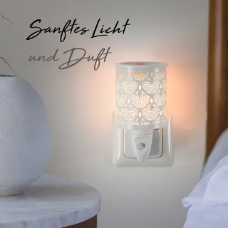 Fragrance and Style GmbH Elektrische Duftlampe, Nachtlichtfunktion, H13,5xB6,5xT11cm, Eisen/Keramik, für Wachs Melts, Weiß