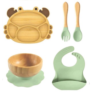 Kindergeschirr-Set Krabbe Baby-Geschirrset 5 teilige aus Bambus Grün grün