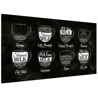 Bilderdepot24 Magnettafel Küche schwarz weiss Kaffeesorten Kreidetafel, (1-tlg., Magnetboard Pinnwand für die Wand - metallische Tafel für Magnete), Magnetwand groß mit Motiv modern Memoboard magnetisch Querformat schwarz 78 cm x 37 cm