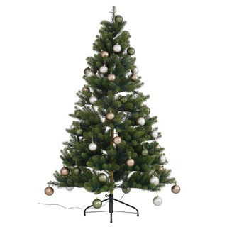 Creativ deco Künstlicher Weihnachtsbaum Fertig geschmückt, mit 60 Kugeln und LED Beleuchtung beige|braun|grün