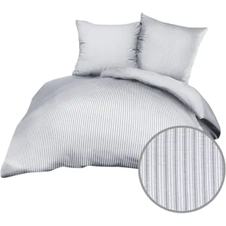 Heubergshop 2-teilige Seersucker Bettwäsche 135x200cm und 80x80cm - grau weiß gestreift - Bettgarnitur aus 100% Baumwolle, bügelfrei (BS-Streifen)