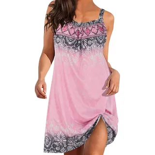 Strandkleid Damen Sommer - Ärmellose Sommerkleid Damen Knielang Trägerkleid Boho T Shirt Kleid Sexy Minikleid Kurz Lässig Locker Hawaii Urlaub Cover Up Strandkleider für Frauen Teenager Mädchen
