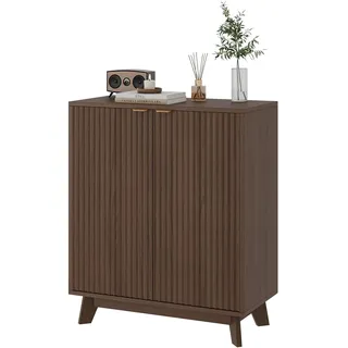 Garvee Modernes Fluted Sideboard Set – Viel Stauraum, 2 Türen & verstellbare Regalböden – Wohnzimmer, Esszimmer, Küche & Flur Kommode aus Holz – Stilvolles Aufbewahrungsregal – Farbe: Nussbaum