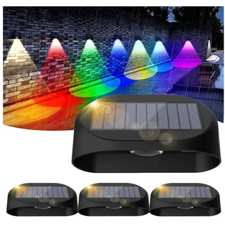 MUPOO LED Gartenleuchte 2 X LED Solarleuchten RGB Außen Treppenlicht 3 Modi, Solar Zaunleuchten, 4 Stück, IP54 Außen Solar Wandleuchte Fluter Strahler