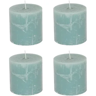 Stumpenkerzen Rustic 4er Set - Stumpenkerze, Blockkerze, Kerze, Adventskranz, Advent - Kein Ruß - Brenndauer: 75 Std. - viele Farben - 10x10 cm (Grün)