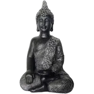 Relaxdays Buddha Figur 45 cm, Gartenfigur, Vintage Dekofigur Wohnzimmer, wetterfest, frostsicher, anthrazit