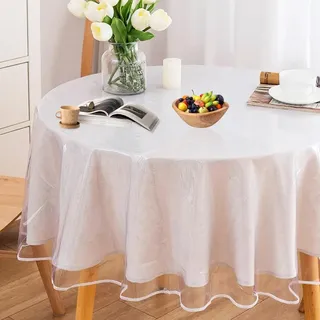 DASIAUTOEM Tischdecke Transparent Rund, Durchsichtige Tischdecke, Tischfolie Durchsichtig, PVC Folie Fettdicht Tischschutzfolie Tischschutz, Rund Klarsicht Durchmesser 140 cm