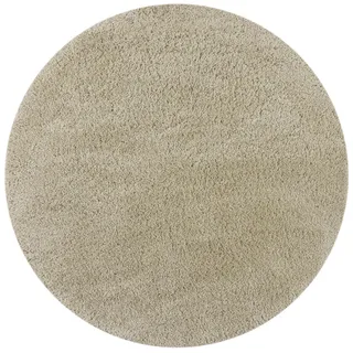 KADIMA DESIGN Wohnzimmerteppich Hochflor LYNE einfarbig Polypropylen Rund Ø 133 cm Beige, flauschig kuschelig modern Hochflorteppich Kadima Design