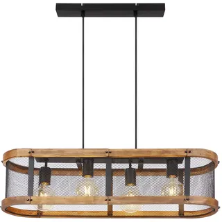 ETC Shop Hängelampe 4-flg. 80 cm Gitteroptik Holz schwarz braun