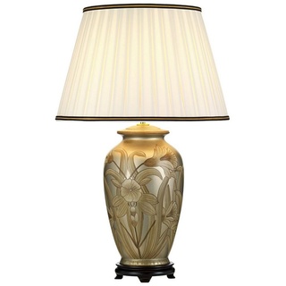 Licht-Erlebnisse Nachttischlampe CARIDA, ohne Leuchtmittel, Nachttischleuchte 74 cm Creme Silber Stoff Keramik E27 Klassisch bunt|silberfarben