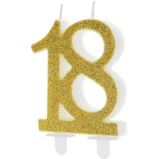 Partydeco Kerze 18 Jahre 18. cmpleanno Gold Glitter 7,5 cm