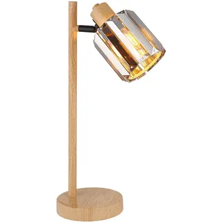 Tischlampe Tischleuchte Nachttischlampe Kristalle Schlafzimmerlampe Holzoptik rauchfarben, 1x E14 Fassung, LxBxH 15x13x40 cm