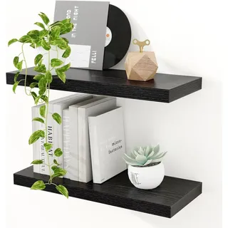 Wandregale 2er Set, 40 cm, schwarz Holz, 23,5 cm breit, für Küche