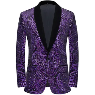 PYJTRL Glänzende Pailletten-Anzugjacke für Herren, Klassische Florale Anzugjacke, modisch, geeignet für Partys, Hochzeiten, Bankette, Abschlussbälle - 3XL