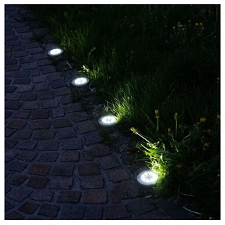 etc-shop Gartenstrahler, LED-Leuchtmittel fest verbaut, Kaltweiß, 4x LED Solar Leuchten Außen Erdspieß Strahler Garten Weg Spot Steck silberfarben