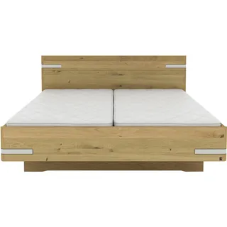 Musterring Holzbett Savona, Bettgestell, Bettrahmen, teilmassiv Bianco-Eiche (Belastbarkeit 220 Kg, 4-fache Liegehöhenverstellung, MADE IN GERMANY), Kopfteil in Bianco-Eiche massiv, Details in Chrom, verschiedene Größen braun 180 cm x 200 cm