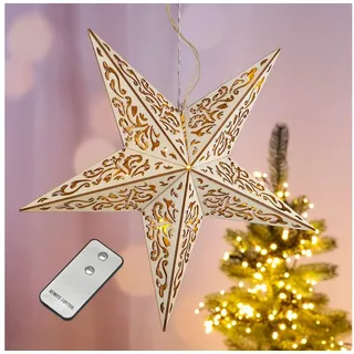 GartenHero LED Stern LED Weihnachtsstern Holz Fernbedienung Adventsstern Leuchtstern, LED fest integriert, warmweiß