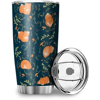 Zbbfwu Fuchs-Muster Kaffeebecher to go Thermobecher Edelstahl Auslaufsicher Kaffeetasse Reisebecher Flowers 600ml