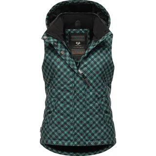 Steppweste RAGWEAR "Hesty Print", Damen, Gr. XL (42), blau (ocean), Obermaterial: 100% Polyester. Innenfutter: 100% Polyester. Wattierung: 100% Polyester, gerade hüftbedeckend, hoch geschlossener Ausschnitt, Westen Steppweste, Weste mit abnehmbarer Kapuze und Hahnentritt Muster
