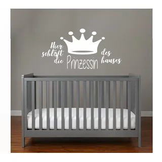 MacDecal.de Wandtattoo Wandaufkleber Sticker Hier schläft die Prinzessin des Hauses Kinderzimmer Babyzimmer Home (Weiß)