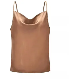 OKGD Riemchen-Camisole mit Wasserfallausschnitt für Damen, einfarbig, Spaghettiträger, Satin- Oberteil, Weste, Khaki, L