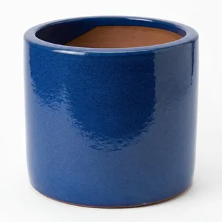 Pflanzgefäß Zylinder aus Keramik | Absolut frostfest | Von Hand gearbeitet | Blumentopf mit Abflussloch für den Garten (Royal Blau, 31cm x 28cm)