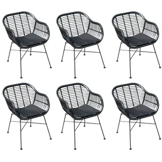 Oslo Gartenstühle Rope/Kunststoff 6er Set - Schwarz - mit Armlehnen & Rückenlehne - Inklusive Sitzkissen -  Stahlrahmen- Skandinavisches Design