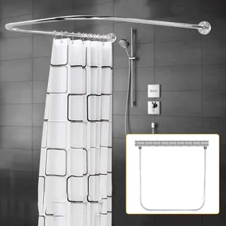Duschstange Ohne Bohren U-Form Ecke Halterung Duschvorhangstange Badewanne Bogenstange Edelstah Duschvorhang Justierbare für Badezimmer, Toiletten, Umkleideräume