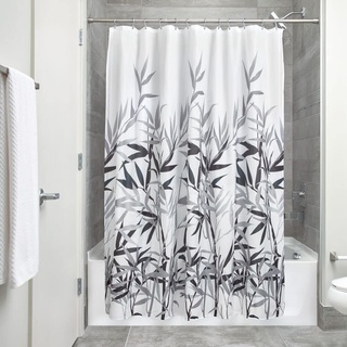 iDesign Anzu Duschvorhang | waschbarer Duschvorhang in 183,0 cm x 183,0 cm | mit floralem Duschvorhang Motiv | Polyester grau