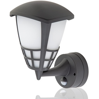 HUBER LED Wandlampe mit Bewegungsmelder 140° E27 Fassung I IP54 geschützte LED Außenleuchte mit Bewegungssensor I Wandleuchte innen, Laterne, anthrazit