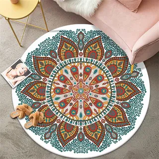 Highdi Teppich Rund Modern rutschfest Waschbar Schlafzimmer Teppiche, Elegantes Mandala Innenbereich Runder Teppich fürs Wohnzimmer, Flur, Kinderzimmer, Büro (80cm,Weiß)