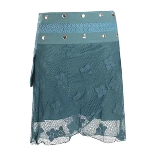 Vishes Wickelrock Mini Lagen Wickelrock Spitzenrock Spitze Baumwolle Lagenlook, Elfen, Goa, Hippie Style blau 36-44