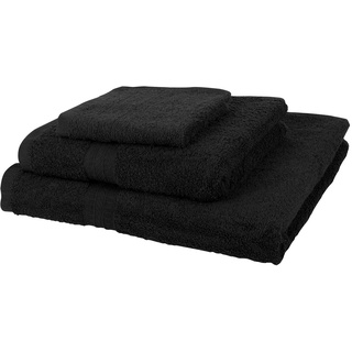 Handtuch Set 3-tlg., je 1 Stück 30x30 cm, 100x50 cm und 140x70 cm, Saunatuch, Badetuch, Strandtuch, Schwarz