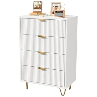 zebery Kommode Weiß Sideboard aus Holz (Set, 1 St., Modern Highboard mit 4 Schubladen, Metallbeinen), Schmal kommode für Schlafzimmer, Wohnzimmer, Flur 60 cm x 91 cm x 34 cm