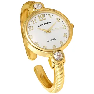 CANSNOW Elegante Damen Spangenuhr Gold - Armbanduhr Mit Weißem Zifferblatt