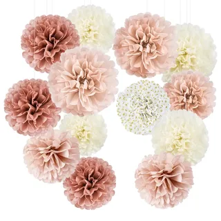 YBwanli deko seidenpapier pompons deko,bride to be deko,deko rosegold,lampions hochzeit,junggesellinnenabschied,tischdeko kommunion,gartenparty deko (Rosa)
