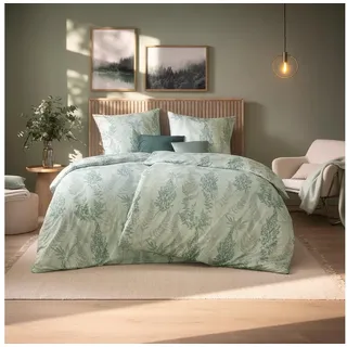 Estella Hedi Floral Baumwolle Grün 135 x 200 cm + 80 x 80 cm