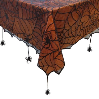 Elrene Krabbeln Halloween Spinnen-Spitze gefütterte Tischdecke, Polyester, schwarz/orange, 60" x 84" (Tablecloth)