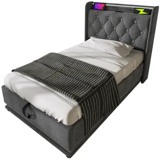 Flieks Polsterbett, Grau, Holz, 90x200 cm, Schlafzimmer, Betten, Polsterbetten