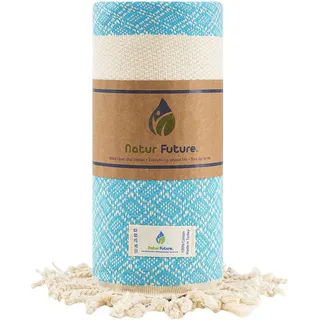 NATUR FUTURE Strandtuch Baumwolle Groß XXL Badetuch Handtuch Duschtuch Badehandtuch Hamamtuch Stranthandtuch Sporttuch Sarong Pareo Yoga Fouta Decke Saunatuch Spa (Türkis, Emerald 100 x 190 cm)