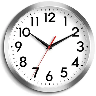 DAXSMY Wanduhr, modern, batteriebetrieben, 25,4 cm, einfach, leise, Nicht tickend, dekorativ für Küche, Büro, Outdoor, Schlafzimmer, Wohnzimmer, Schule, Klassenzimmer (Silber)