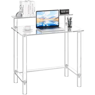 Vevor Acryltisch Computertisch 2-stufiger Bürotisch mit Monitorständer, moderner Schreibtisch (60 kg belastbar) für Schlafzimmer Büro Arbeitszimmer Garderobe, 50 x 80 x 88 cm (transparent)