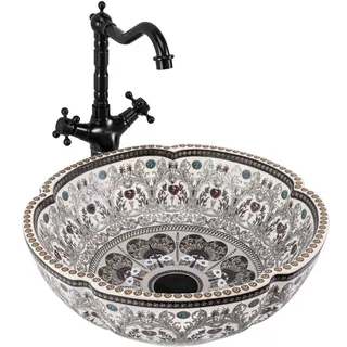 wohnwerk.idee Aufsatzwaschbecken Florales Aufsatzwaschbecken, Vintage Design, orientalisch bunt braun