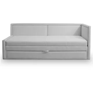 Selsey Polsterbett 91 x 205 cm Schlaffläche 163 x 189 cm Gepolstertes Bett Tagesbett Sofabett Jugendbett Robuster Stoff T30 Schaumstoff Ausziehbar Stauraum Hellgrau Caprili